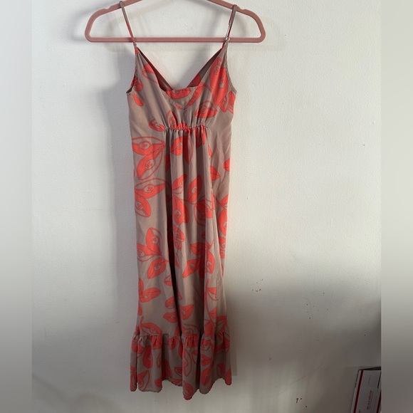 CYNTHIA VINCENT Floral Maxi Dress SIZE 2 SMALL Red Brown Tan Casual Flowy Breezy - Picture 2 of 8